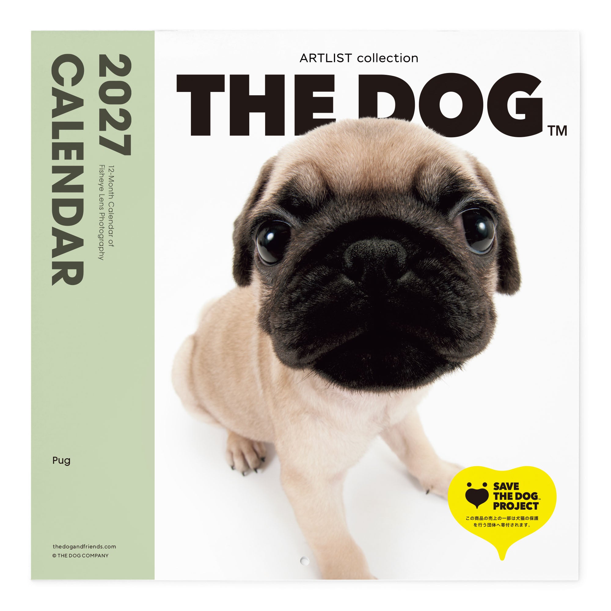 THE DOG 2027年 令和9年カレンダー 大判サイズ（パグ） シール付き 六